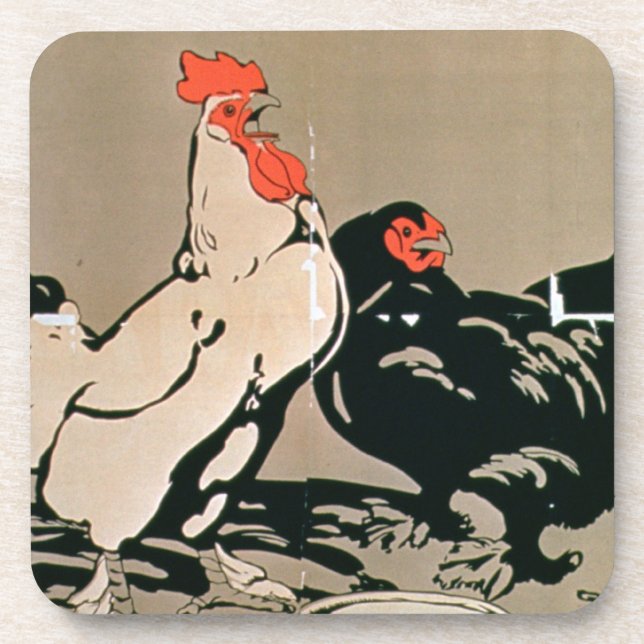 Junger Hahn und Henne (Farbelitho) Untersetzer (Vorderseite)