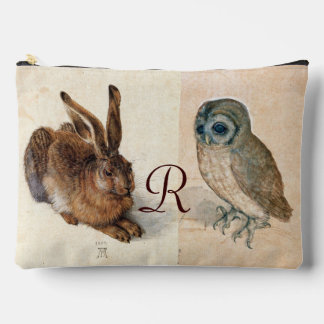 Junger Hase (Kaninchen) und Eule-Monogramm Zubehörtasche
