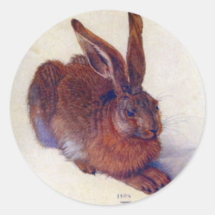 Junger Hase von Albrecht Durer, Renaissance-Feinbi Runder Aufkleber