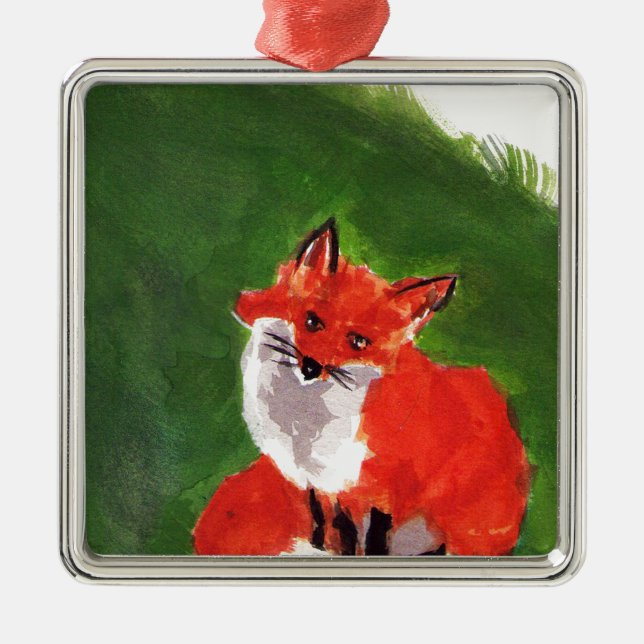 Junger Herr Fox Silbernes Ornament (Vorne)