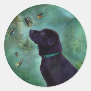 Junger Labrador u. Buttys Kunst-Aufkleber Runder Aufkleber