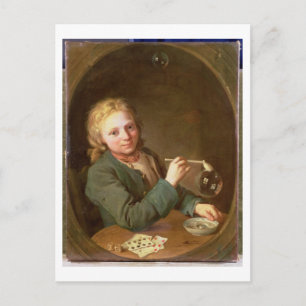 Junger Mann bläst Blasen aus einer Tonröhre, 1766 Postkarte
