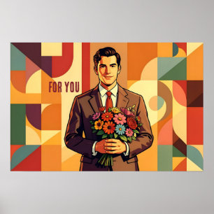 Junger Mann mit Bouquet Bauhaus Kunst Personalized Poster