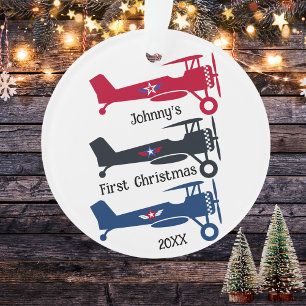 Junger Pilot erstes Weihnachten 3 Flugzeuge Person Ornament