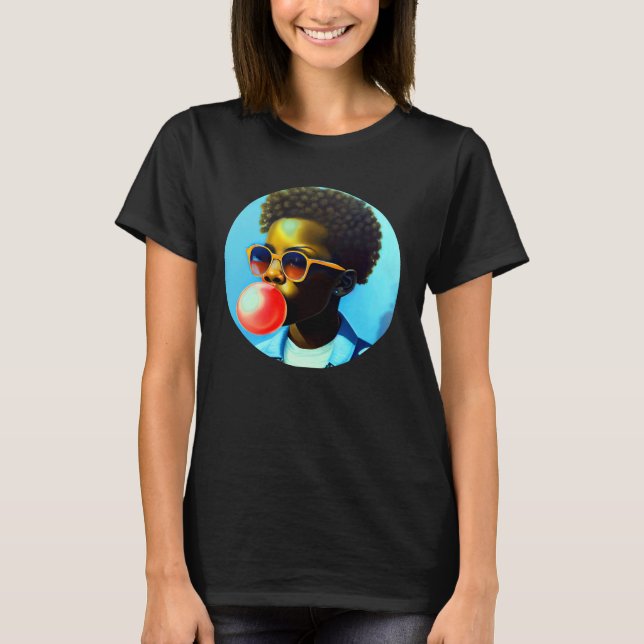 Junger schwarzer Junge Freude Bubble-Gum-Spaß afri T-Shirt (Vorderseite)