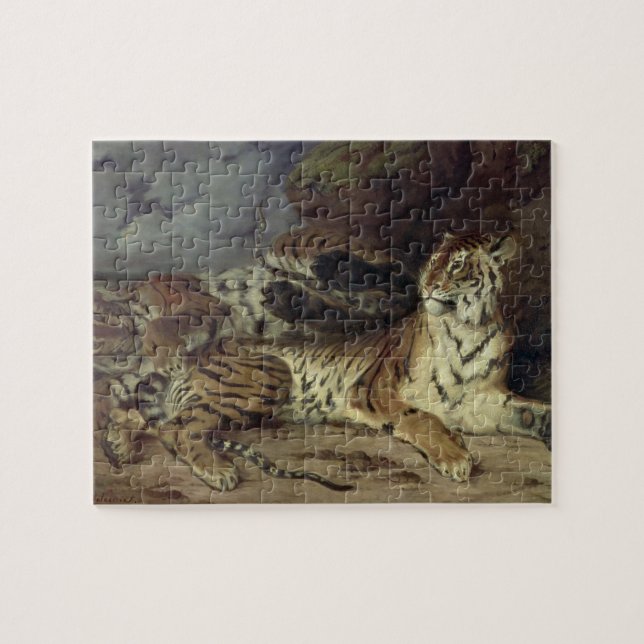 Junger Tiger, der mit seiner Mutter, 1830 spielt (Horizontal)