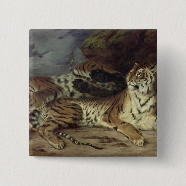Junger Tiger, der mit seiner Mutter, 1830 spielt Button (Vorderseite)