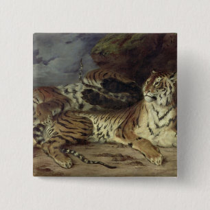 Junger Tiger, der mit seiner Mutter, 1830 spielt Button