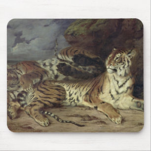 Junger Tiger, der mit seiner Mutter, 1830 spielt Mousepad