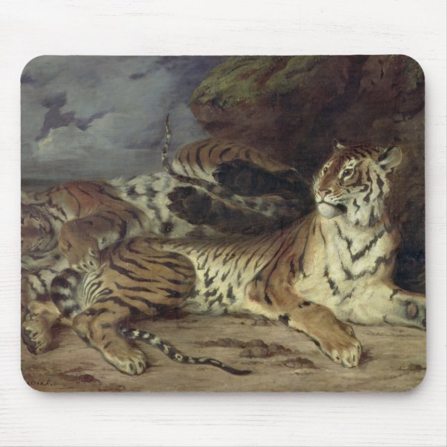 Junger Tiger, der mit seiner Mutter, 1830 spielt Mousepad (Vorne)