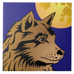 junger träumender Wolf Keramik Fotofliese Fliese