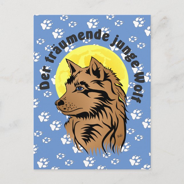 junger träumender Wolf Postkarte (Vorderseite)