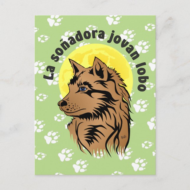 junger träumender Wolf Postkarte (Vorderseite)