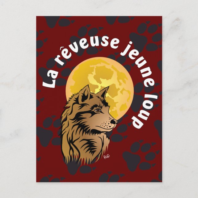 junger träumender Wolf Postkarte (Vorderseite)