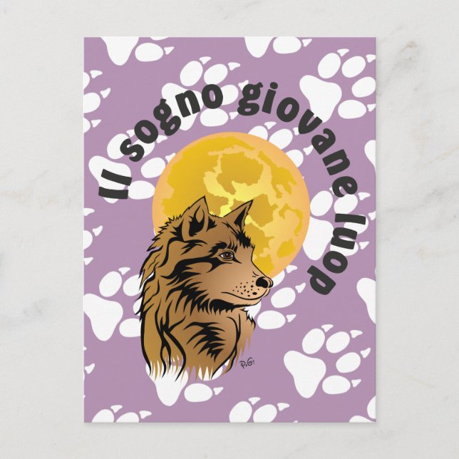 junger träumender Wolf Postkarte (Vorderseite)