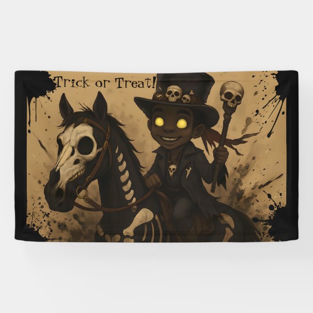 Junger Voodoo-Doktor auf Totenkopf-Pferd Banner (Horizontal)
