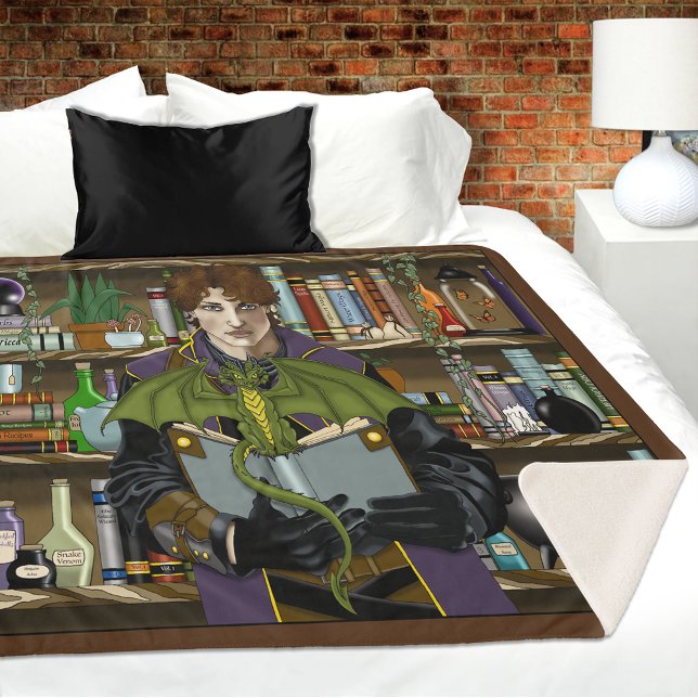 Junger Zauberer Fantasy-Bibliothek Bücher Drache Sherpadecke (Von Creator hochgeladen)