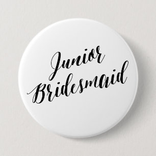 Jüngere Brautjungfer Schwarz Schrift Knopf Button