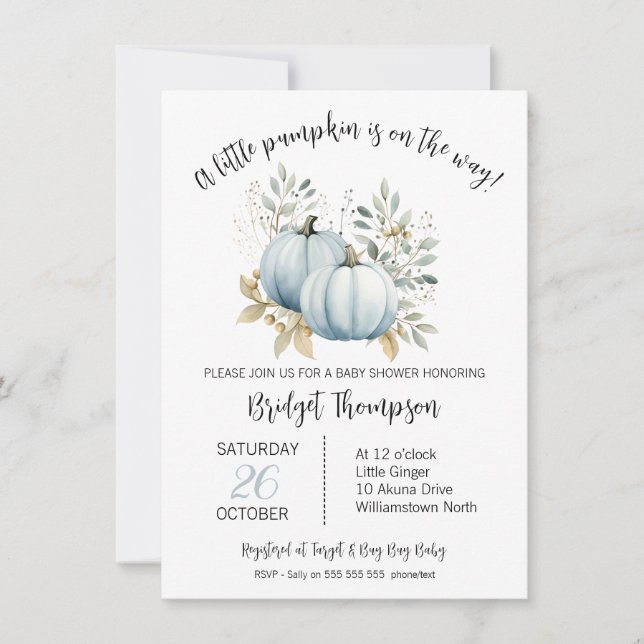 Junge's Fall Little Pumpkin Foliage Babydusche Einladung (Vorderseite)