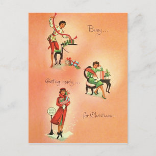 Junges Mädchen macht sich für Weihnachten bereit,  Postkarte