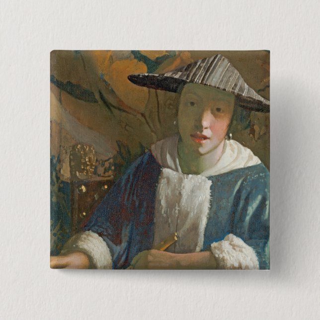 Junges Mädchen mit einer Flöte, c.1665-70 Button (Vorderseite)
