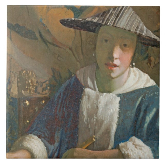Junges Mädchen mit einer Flöte, c.1665-70 Fliese (Vorderseite)