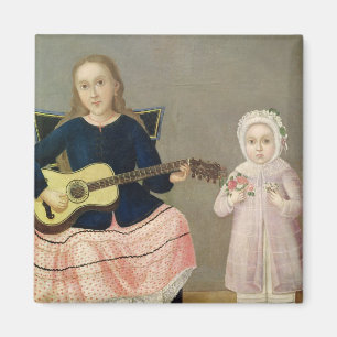Junges Mädchen mit einer Gitarre und einem Kind Magnet