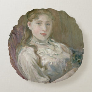 Junges Mädchen mit Katze, 1892 Rundes Kissen