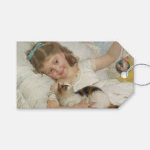 Junges Mädchen spielt mit seiner Hauskatze (Émile  Geschenkanhänger
