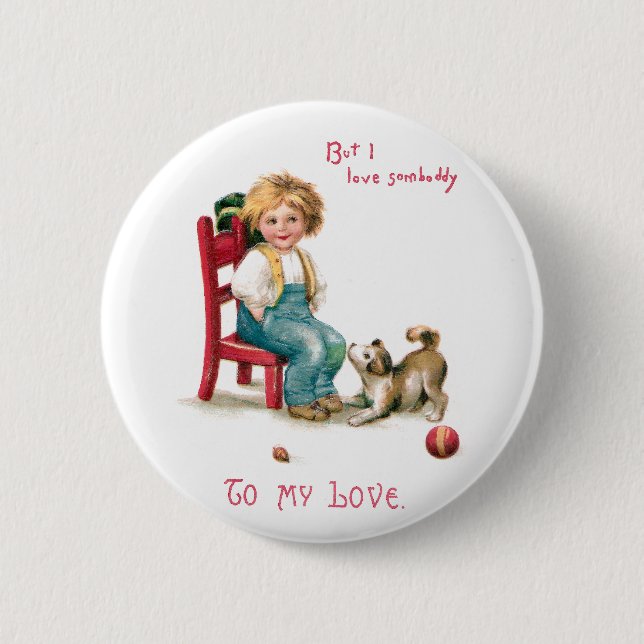 Jungeund WelpeVintager Valentine Button (Vorderseite)