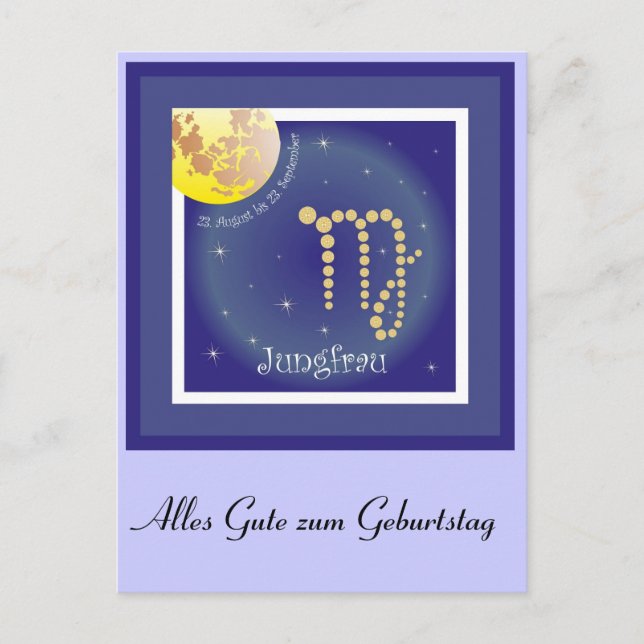 Jungfrau 23. August bis 23. September Postkarte (Vorderseite)