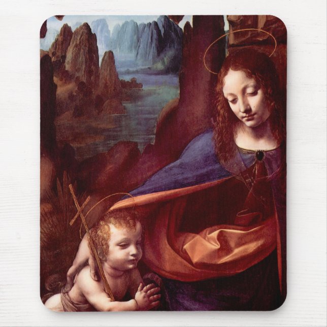 Jungfrau der Felsen durch Leonardo da Vinci Mousepad (Vorne)
