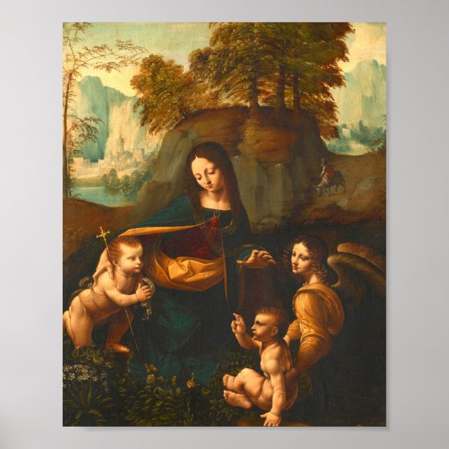 Jungfrau der Felsen durch Leonardo da Vinci Poster (Vorne)