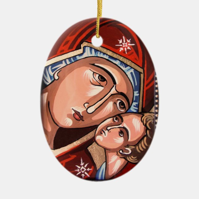 Jungfrau der süßen Kuss-Weihnachtsverzierung Keramikornament (Vorne)