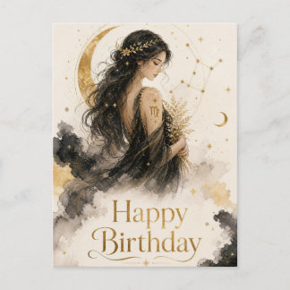 Jungfrau Happy Birthday Aquarell Design Postkarte