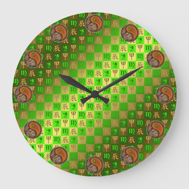 Jungfrau & Holz-Drache Große Wanduhr (Vorderseite)