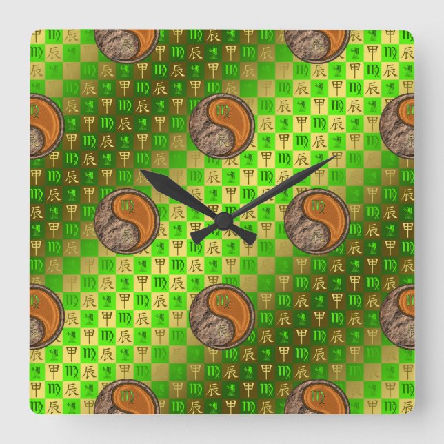 Jungfrau & Holz-Drache Wanduhr (Vorderseite)