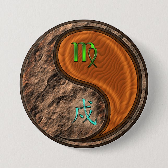 Jungfrau & Holz Hund Button (Vorderseite)
