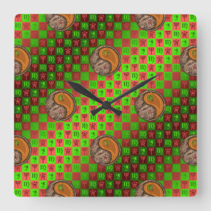 Jungfrau & Holz-Tiger-Wanduhr Quadratische Wanduhr