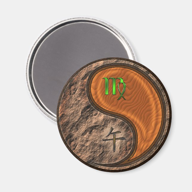 Jungfrau & Holzpferd Magnet (Vorderseite/Rückseite)