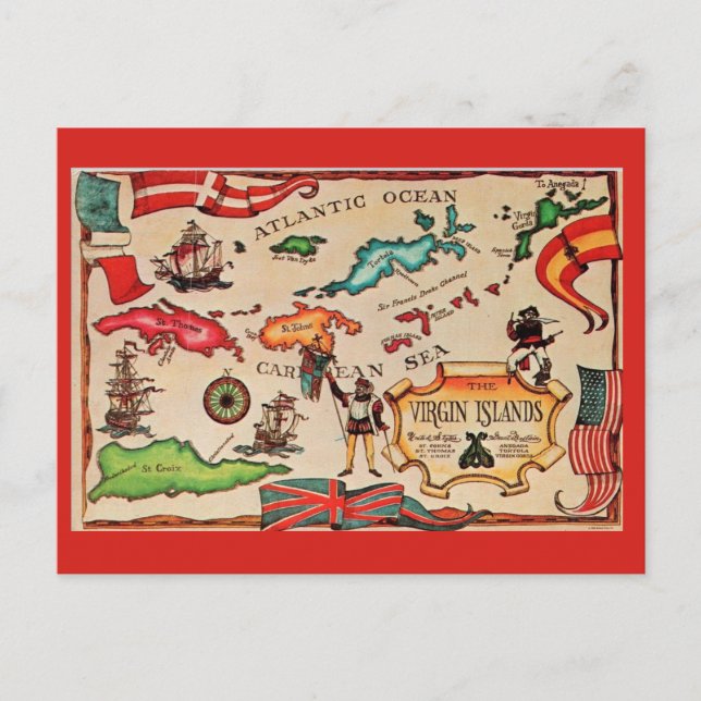 Jungfrau Islands Map Postcard Postkarte (Vorderseite)