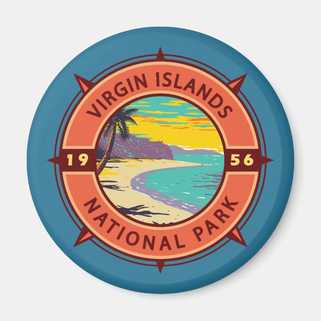 Jungfrau Islands National Park Retro Kompass Emble Magnet (Vorne)