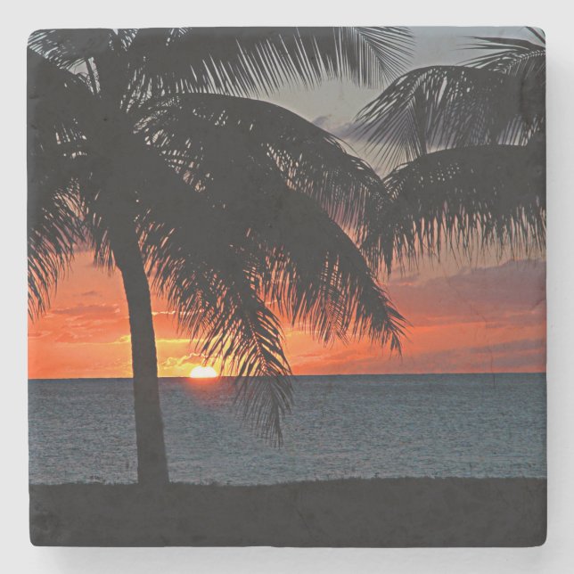 Jungfrau Islands Sunset Caribbean Palm Trees Steinuntersetzer (Vorderseite)