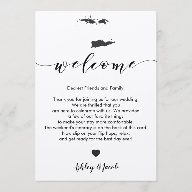 Jungfrau Islands Wedding Welcome Letter & Itinerar Programm (Vorderseite)