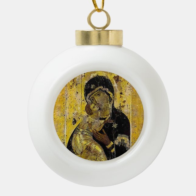 Jungfrau Kyiv ukrainischer Ikone Madonna Keramik Kugel-Ornament (Vorderseite)