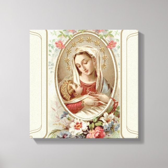 Jungfrau Madonna Mary mit Christkind Jesus Rose Leinwanddruck (Vorderseite)
