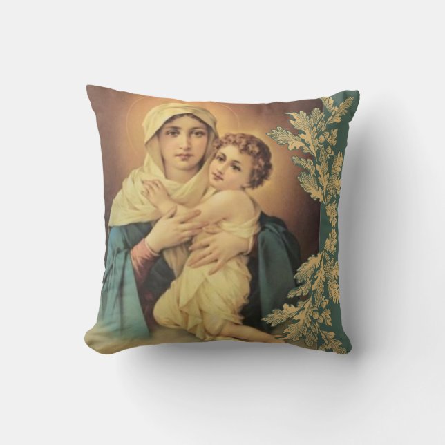 Jungfrau Madonna Mary mit dem Baby Jesus Kissen (Vorderseite)