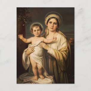 Jungfrau Maria hält den Säugling Jesus Postkarte