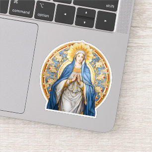 Jungfrau Maria mit einem Blumenkranz Vinyl Aufkleber