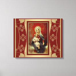 Jungfrau Maria mit Jesus, der Rosenkranz-Gold hält Leinwanddruck